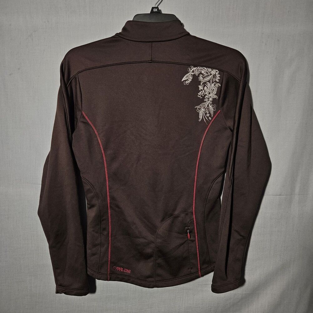 Pearl Izumi Cycling Jacket Womens M Brown Pink Floral Full Zip Fleece Softshell
